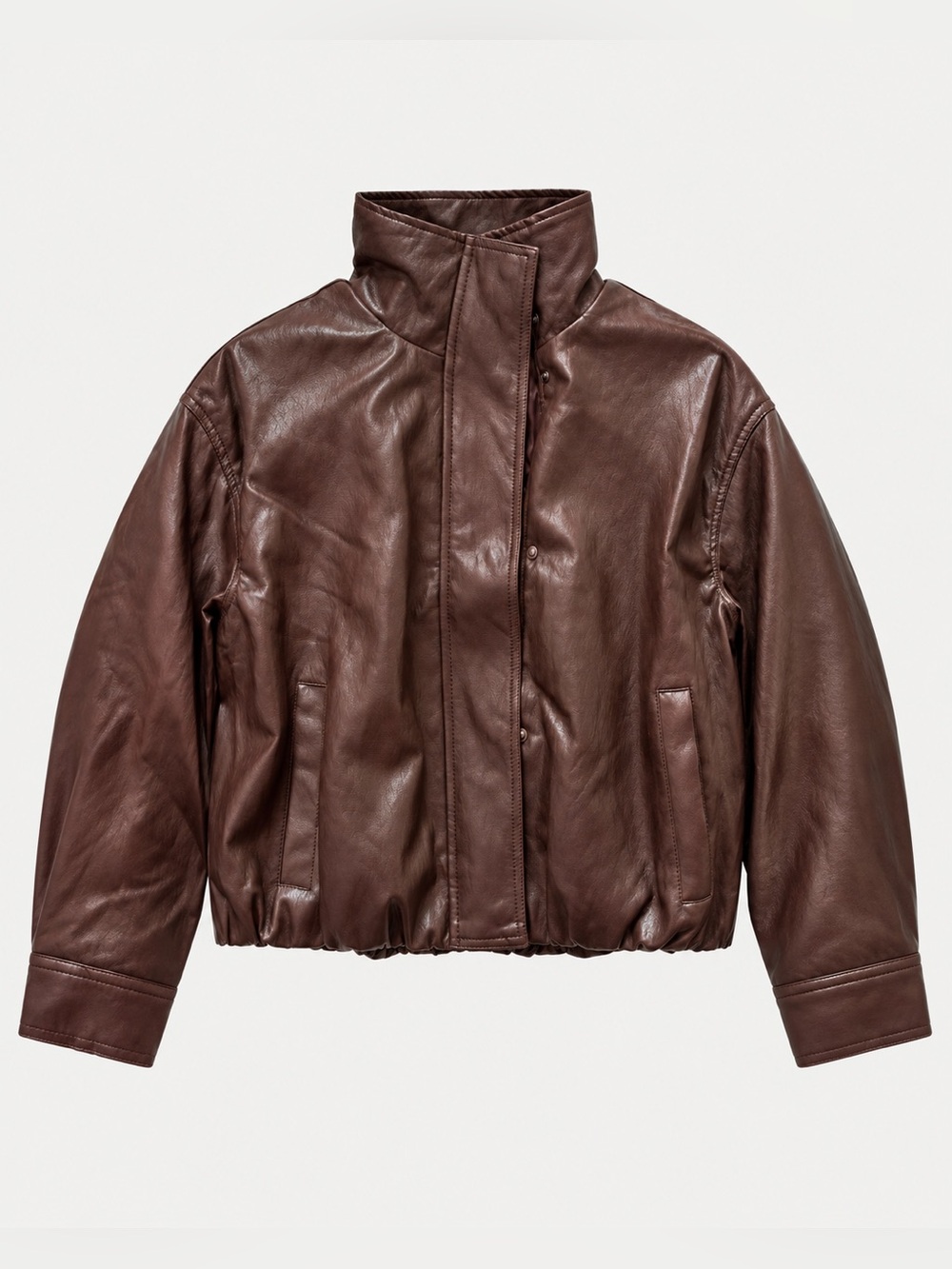 Moon River Neck Collar Faux Leather Jacket Dark Brown High Neck Size S